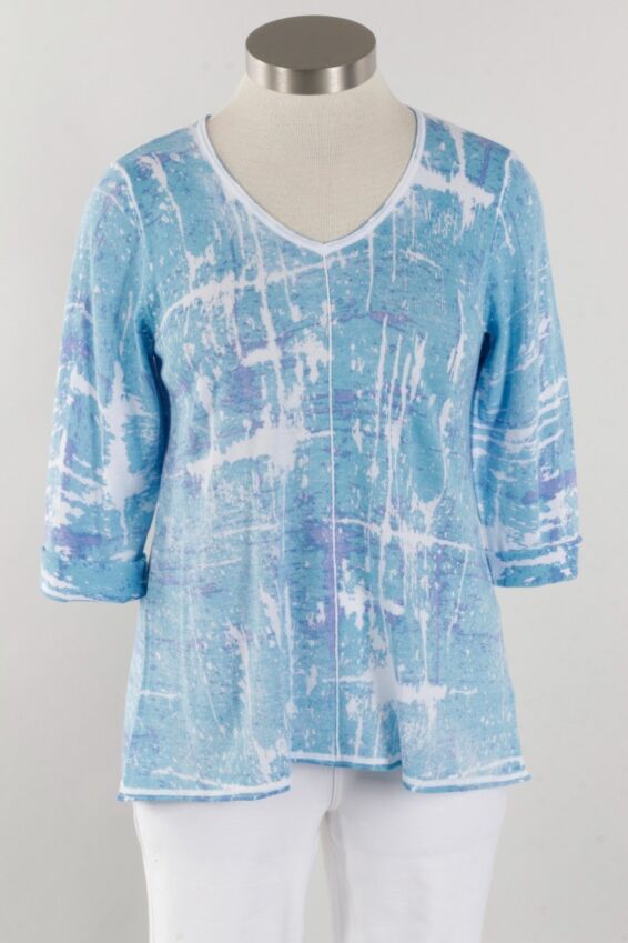 V-Neck Pullover - Cerulean Print
