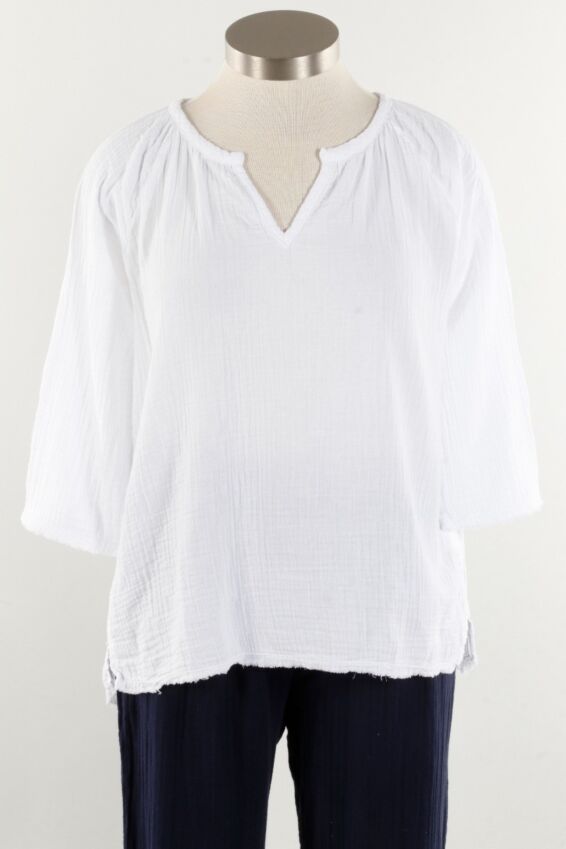 Split Neck Tee - White