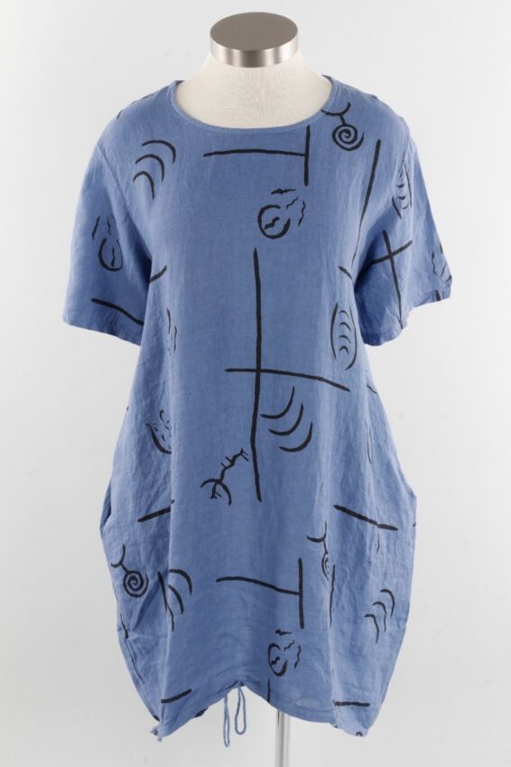 Elbow Sleeve Dress - Periwinkle Fish Pattern