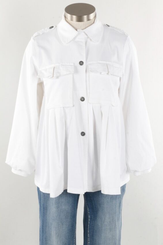Button Up Swing Jacket - White 