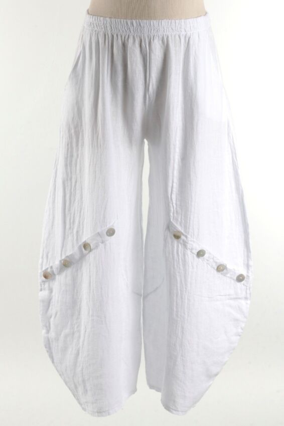 Button Accent Pant - White