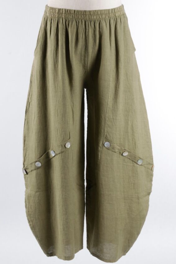 Button Accent Pant - Olive