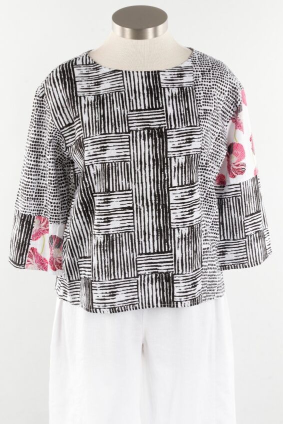 Mixed Print Pullover - Raspberry