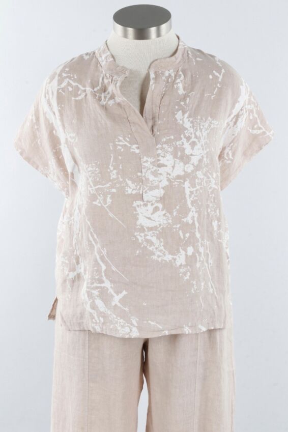 Split Collar Top - Sand