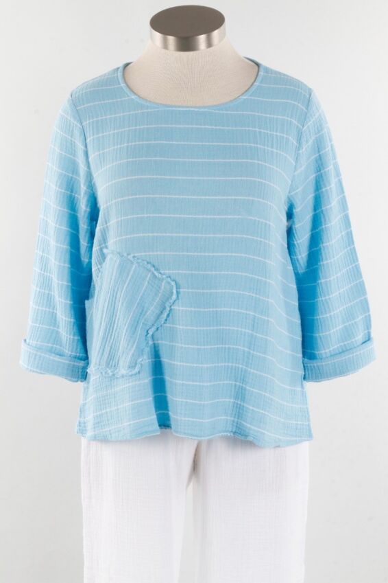 Angled Pocket Pullover - Peacock Stripe