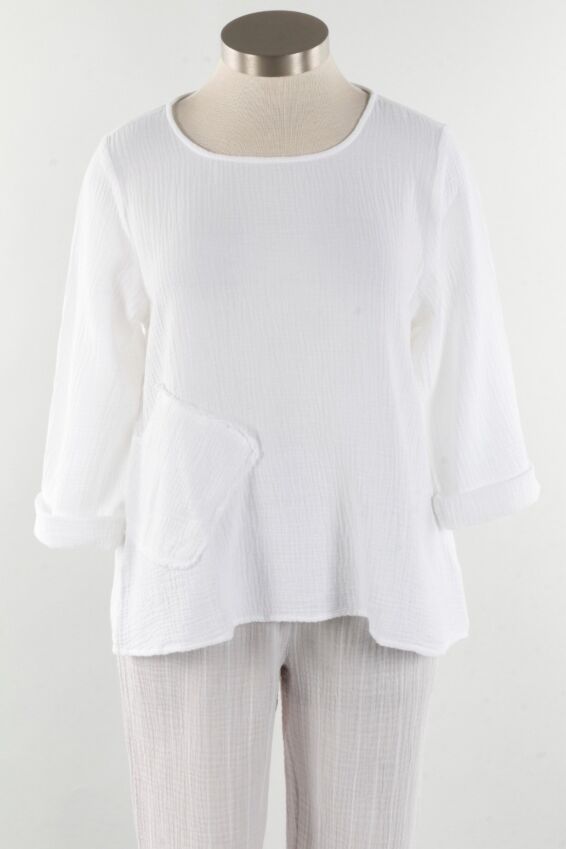 Angled Pocket Pullover - White