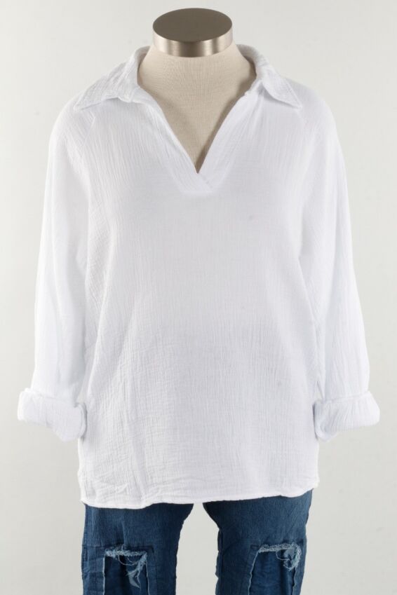 Split V-Neck Top - White