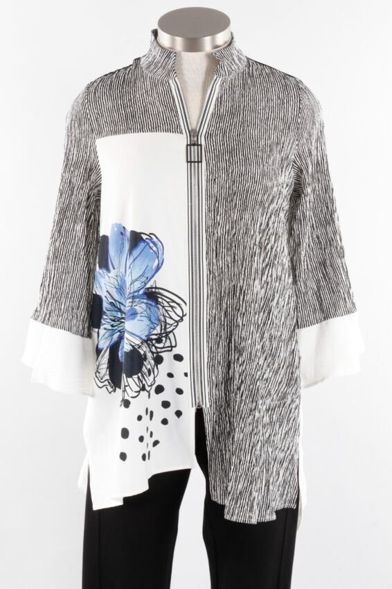 Zip Front Jacket - Flower & Stripe