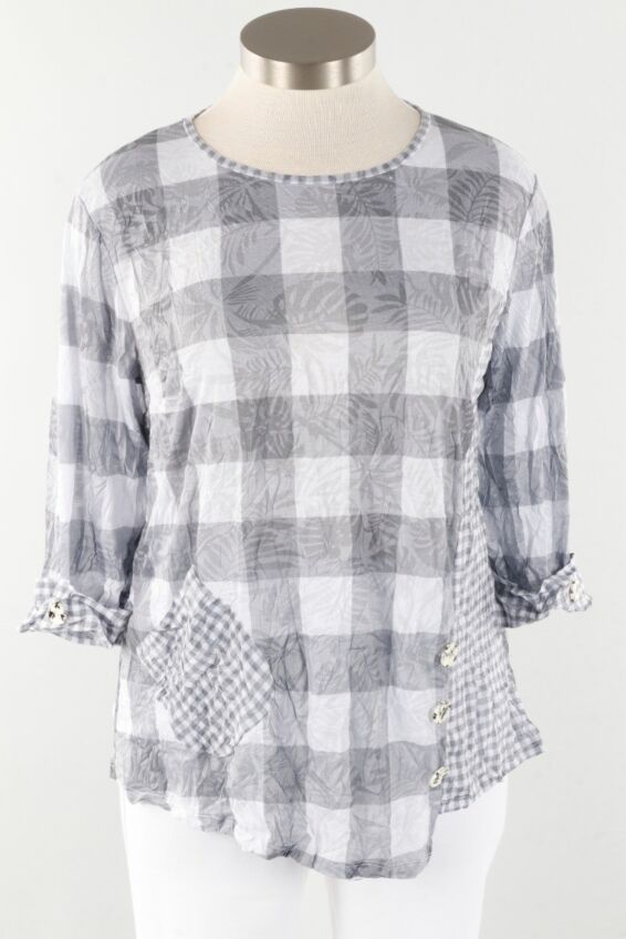 Crinkle Button Top - Grey