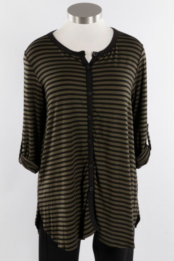 Button Up Top - Olive Stripe