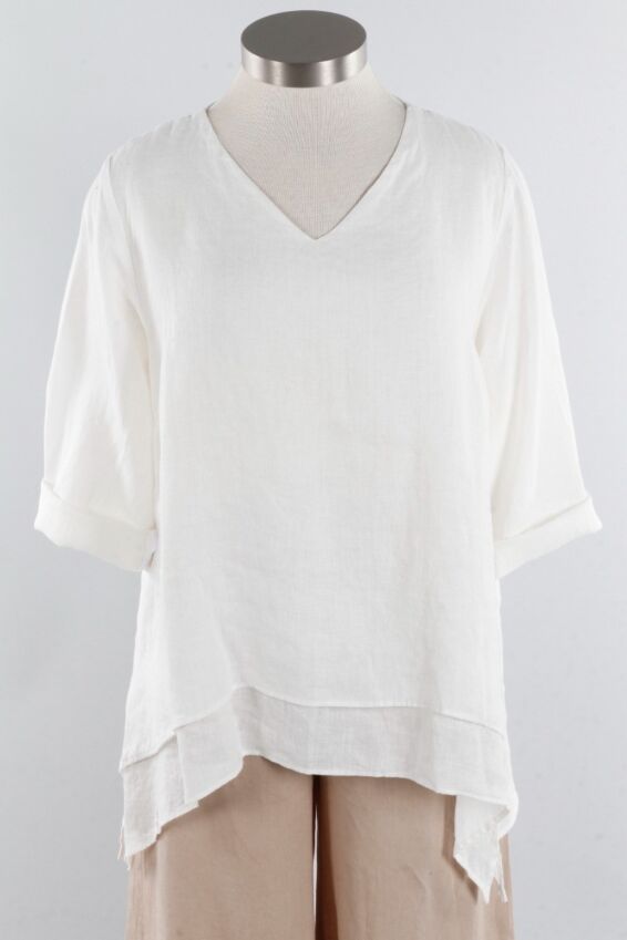 V-Neck Double Layer Top - Off White