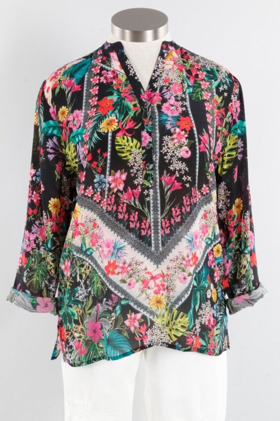 Button Tunic - Black Floral