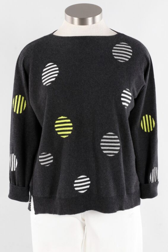 Striped Dot Pullover - Charcoal