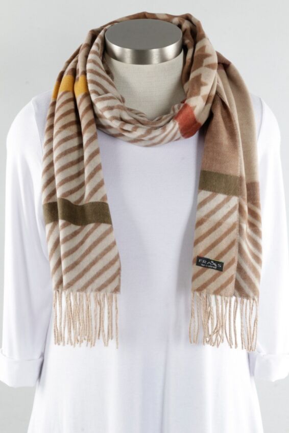 Multi Stripe Houndstooth Scarf - Tan