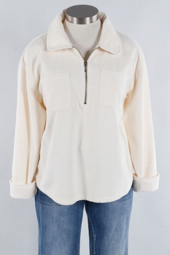 1/2 Zip Shacket - Ivory