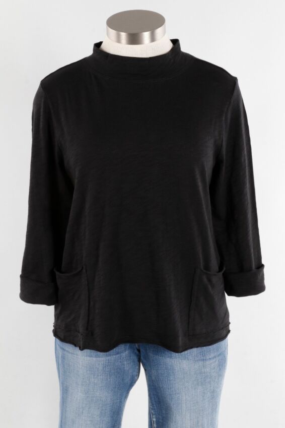 Roll Neck Pocket Pullover - Black