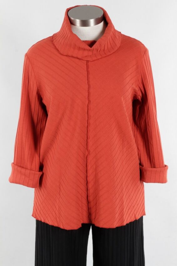 Ribbed Mock Neck Top - Chili