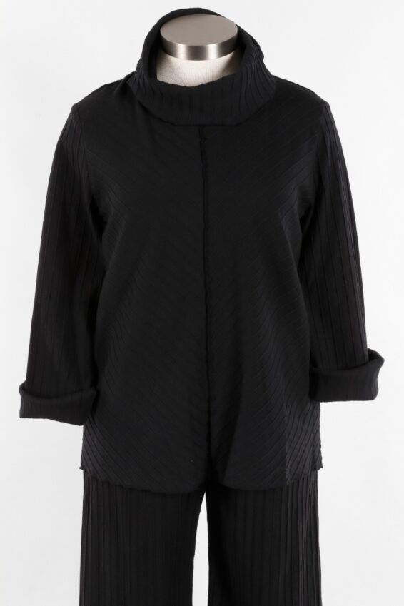 Ribbed Mock Neck Top - Black
