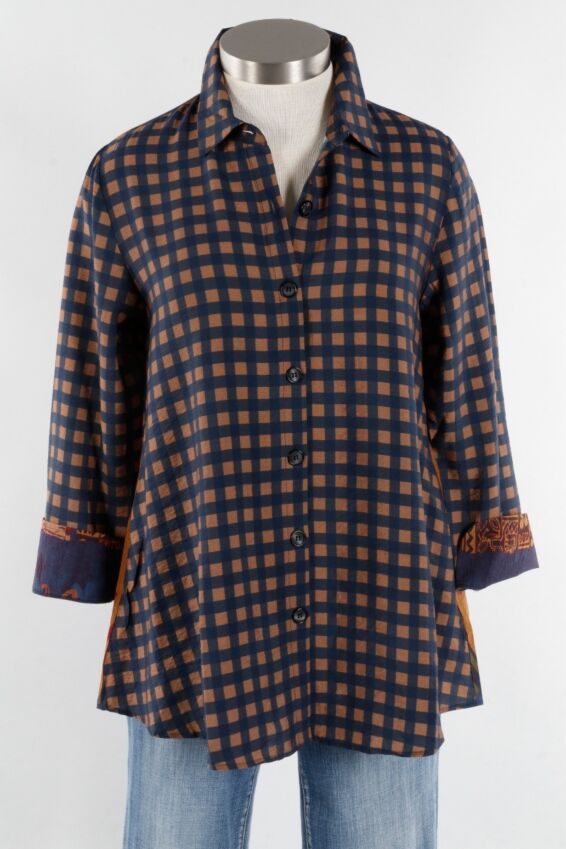 Printed Back Shirt Plus - Navy Check