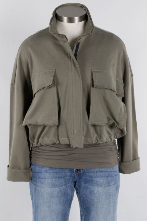 Cropped Bomber Jacket - Thyme