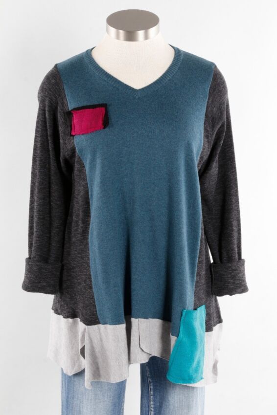 Andi Pullover - Teal & Gray #6