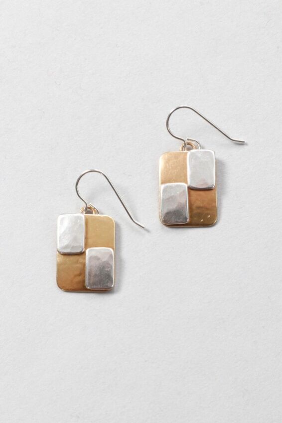 Checkerboard Earring - Brass & Silver