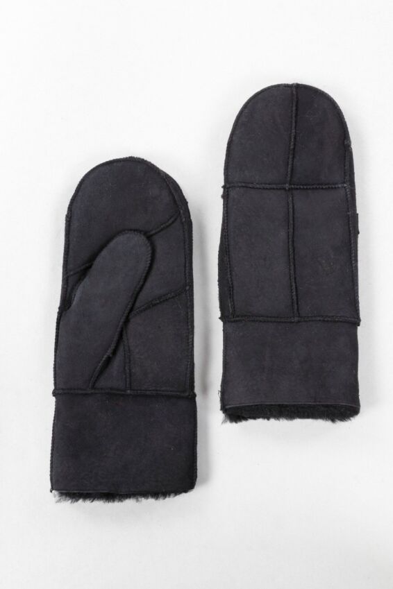 Pieced Shearling Mitten - Black