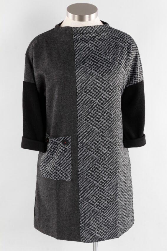 Mock Neck Dress - Grey & Black