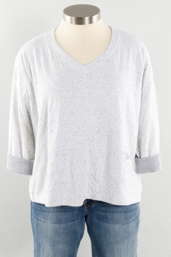 V-Neck Osize Pullover - White Speckle