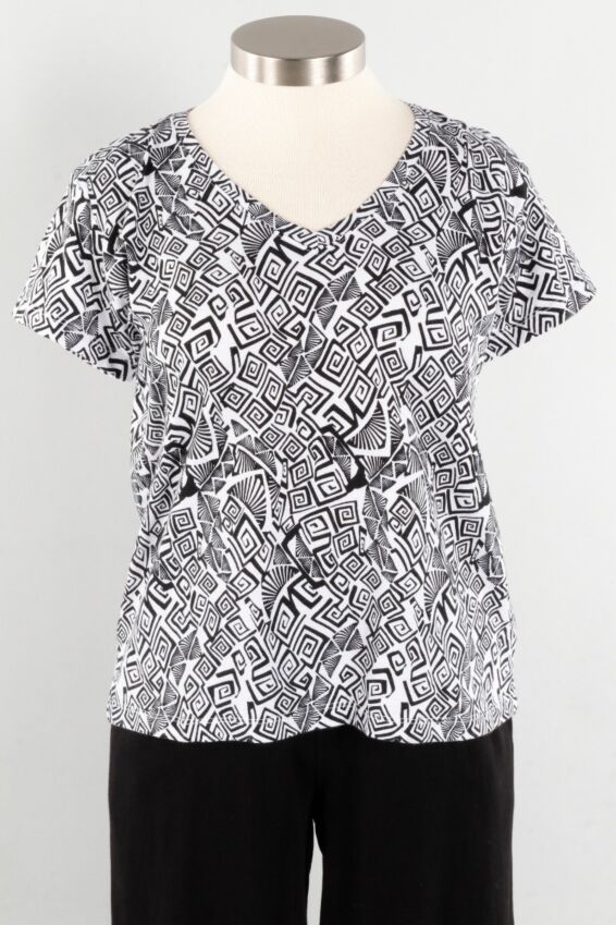 Short Sleeve V Tee Plus - White Utopia Print
