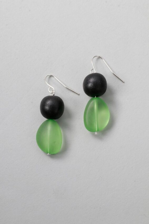 Double Bead Dangle Earring - Green