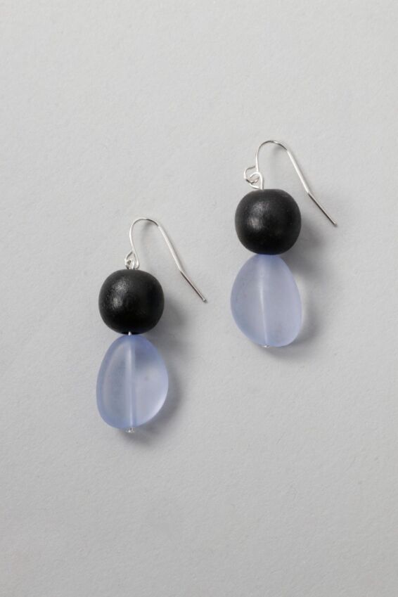 Double Bead Dangle Earring - Blue