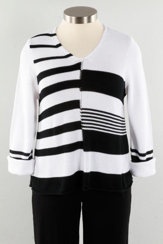 Mixed Stripe Cable Pullover - White