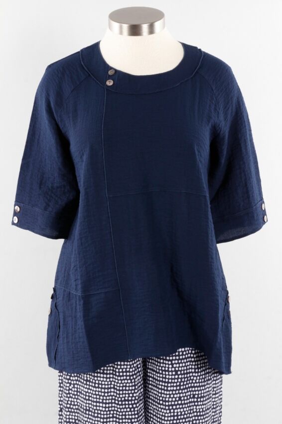Pieced Button Tunic - Navy