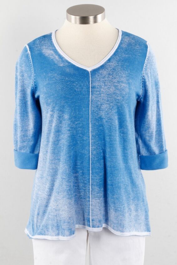 V-Neck Elliptical Pullover - Azure