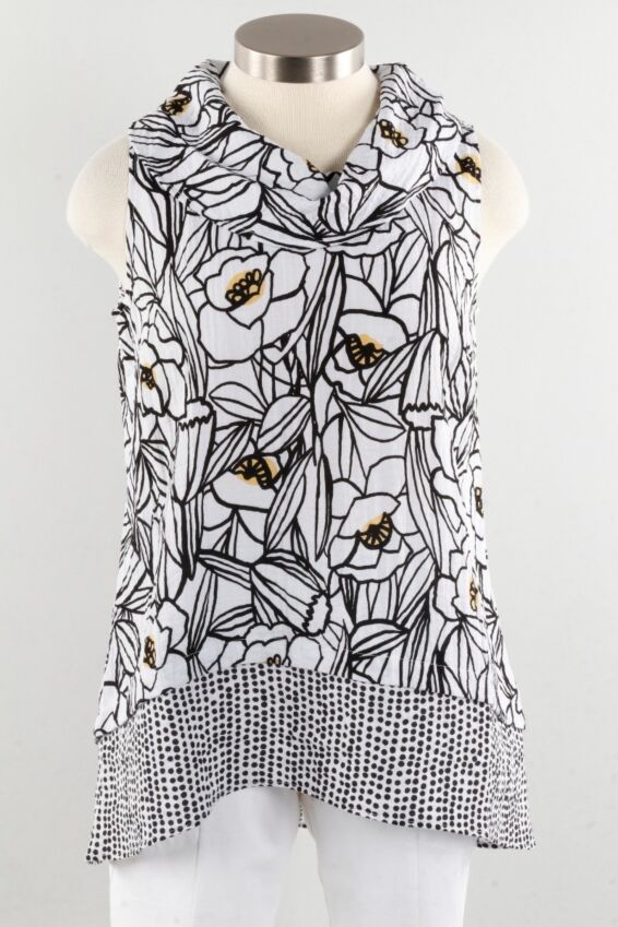 Draped Collar Tunic - Black & White