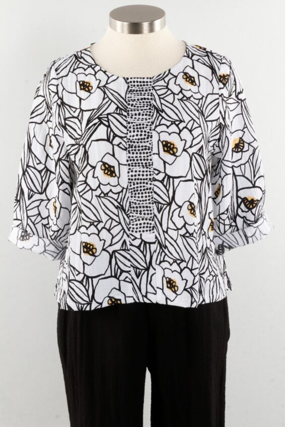 Ruched Pullover - Black White & Yellow