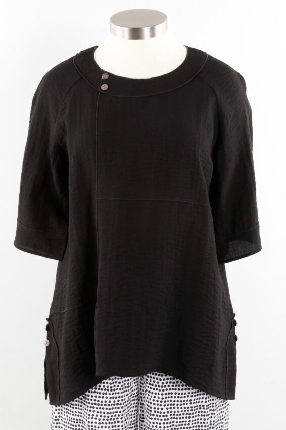 Pieced Button Tunic - Black
