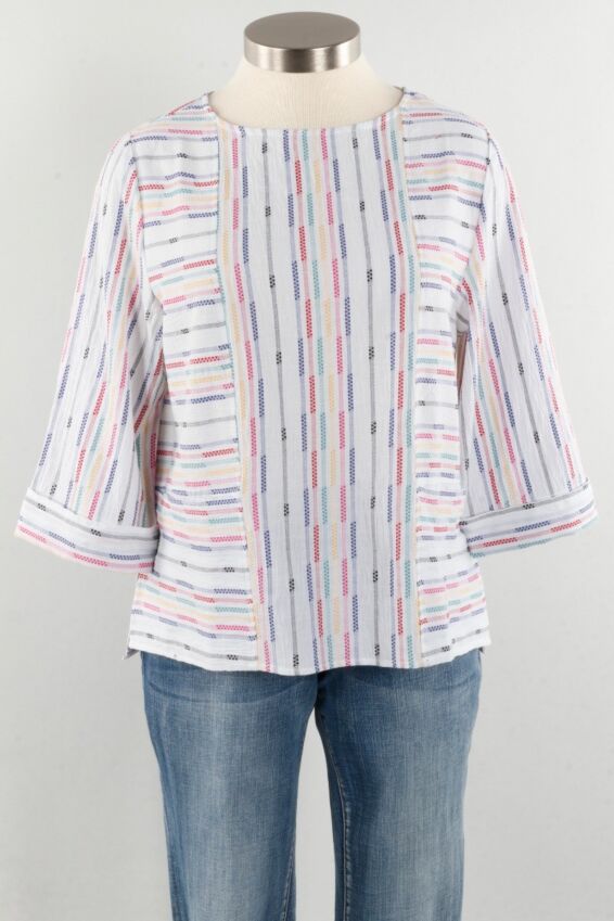 Pieced Pocket Pullover - White Cabo Fiesta