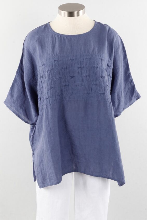 Slashed Boxy Top - Iris Blue