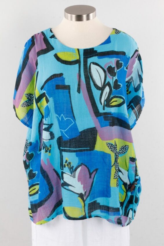 Pocket Tab Top - Turquoise Paint Pattern