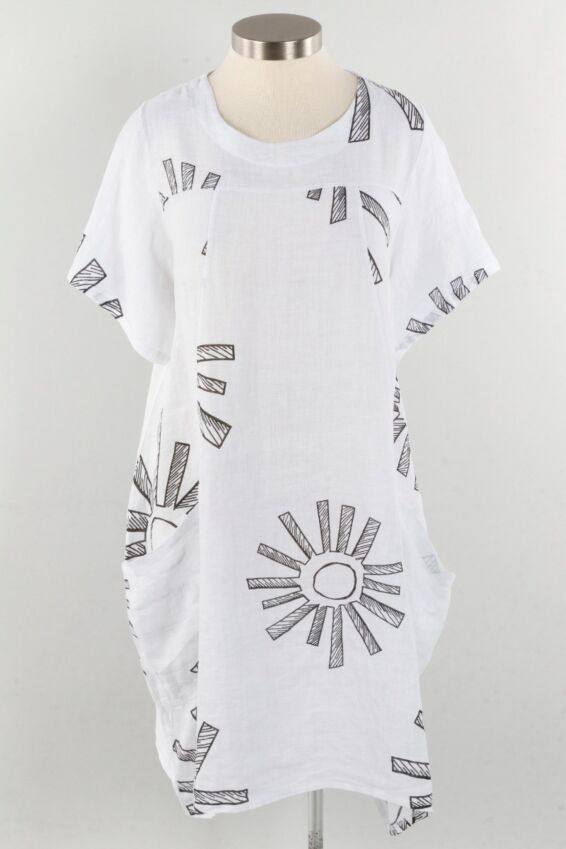 Pocket Dress - White Sun Pattern