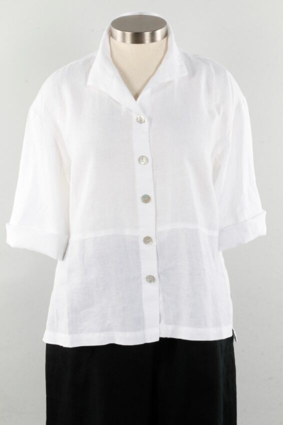Linen Button Front - White