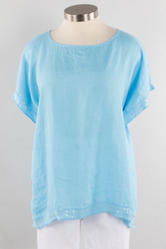 Sequin Trim Top - Poolside