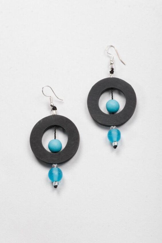 Diwali Round Earring - Black & Turquoise