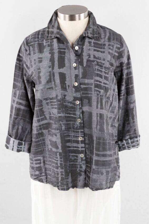 Button Front Shirt - Coal Print
