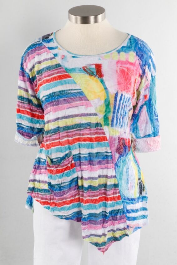 Asymmetric Crinkle Top Plus - Summer Brights