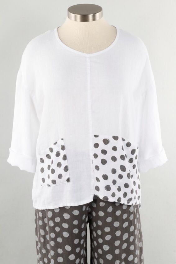 Boxy Patch Top - White Dot