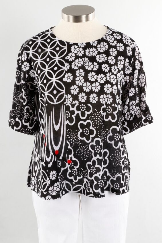 Button Blouse - Black & White