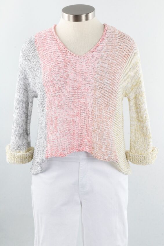 V-Neck Pullover - White Mix